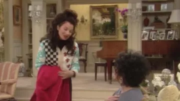 Veste à motif multicolore portée par Fran Fine (Fran Drescher) dans la garde-robe de la série télévisée The Nanny (saison 3 épisode 20)
