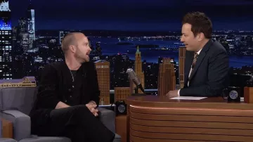 Black cardigan worn by Aaron Paul as seen in The Tonight Show Starring Jimmy Fallon