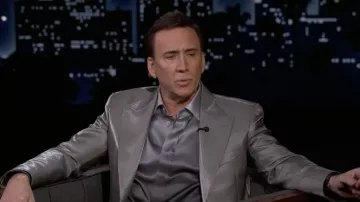 Silver shirt worn by Nicolas Cage as seen in Jimmy Kimmel Live!