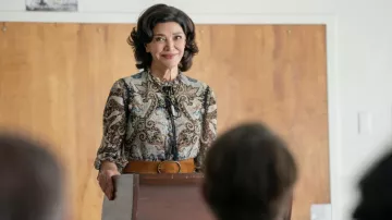 Floral Printed Dress worn by Brenda (Shohreh Aghdashloo) as seen in The Flight Attendant TV series wardrobe (Season 2 Episode 2)