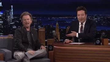 Zip Bomber Jacket worn by David Spade as seen in The Tonight Show Starring Jimmy Fallon on April 27, 2022