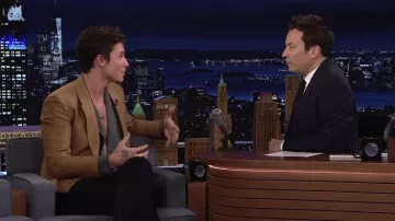 Brown Blazer jacket worn by Shawn Mendes as seen in The Tonight Show Starring Jimmy Fallon