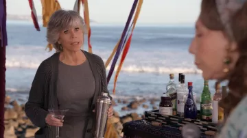 Dark Grey Cardigan worn by Grace Hanson (Jane Fonda) as seen in Grace and Frankie TV show (Season 7 Episode 16)