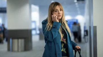 Rabbit Printed Sweater worn by Cassie Bowden (Kaley Cuoco) as seen in The Flight Attendant TV show wardrobe (Season 2 Episode 6)