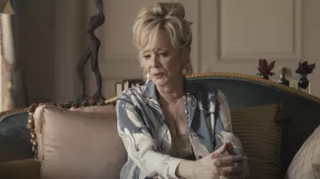 Blue Printed Shirt worn by Deborah Vance (Jean Smart) as seen in Hacks Wardrobe (Season 1 Episode 1)