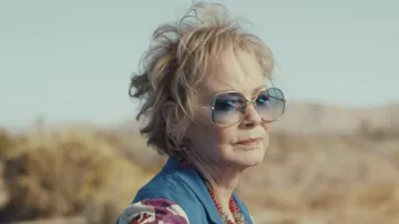 Oversize Blue Sunglasses worn by Deborah Vance (Jean Smart) as seen in Hacks TV show wardrobe (Season 1 Episode 2)