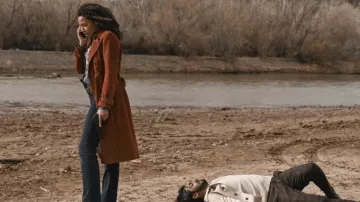 Suede Long Coat worn by Cassie Dewell (Kylie Bunbury) as seen in Big Sky TV series outfits (Season 2 Episode 17)