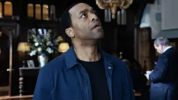 Blue zip jacket worn by Faraday (Chiwetel Ejiofor) as seen in The Man Who Fell to Earth TV series wardrobe (Season 1 Episode 4)