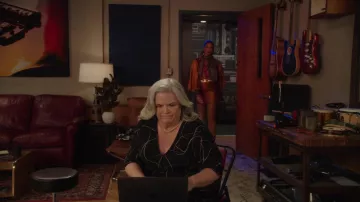 Printed Black Dress worn by Gloria McManus (Paula Pell) as seen in Girls5eva Wardrobe (Season 2 Episode 5)