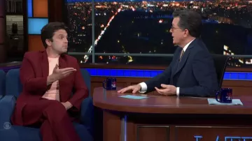 Pink T-shirt worn by Sebastian Stan as seen in The Late Show with Stephen Colbert 