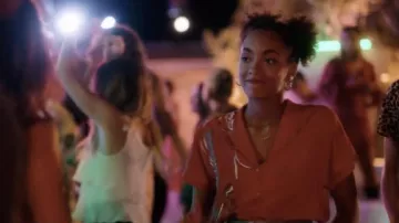 Red button-down shirt worn by Summer (Coco Rebecca Edogamhe) in Summertime TV series outfits (Season 2 Episode 1)