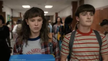 The red, brown, yellow striped t-shirt of Will Byers (Noah Schnapp) in the series Stranger Things (Season 4 Episode 1)
