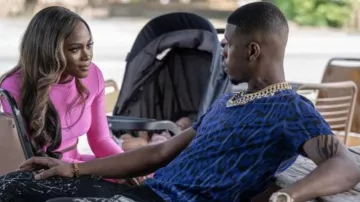Printed Blue Shirt worn by Lil Murda (J. Alphonse Nicholson) as seen in P-Valley TV series outfits (Season 1 Episode 6)