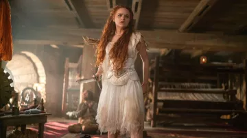 White dress worn by Joey King in The Princess movie wardrobe