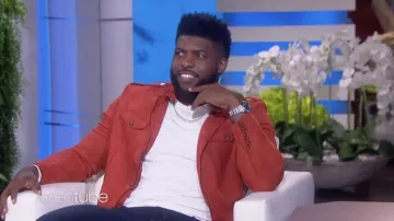 Red jacket worn by Emmanuel Acho as seen in The Ellen DeGeneres Show