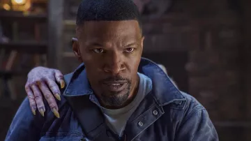 Denim jacket worn by Jamie Foxx in Day Shift movie outfits