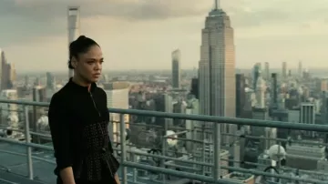 Zipped dress top in black worn by Charlotte Hale (Tessa Thompson) as seen in Westworld Outfits (Season 4 Episode 1)