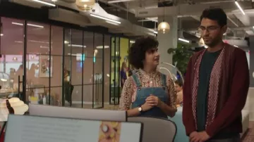 Burgundy cardigan jacket worn by Kevin (Karan Soni) as seen in Not Okay