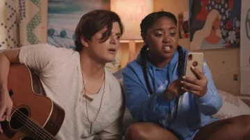Tie and Die Blue hoodie worn by Addie (Anjelika Washington) as seen in Love & Gelato