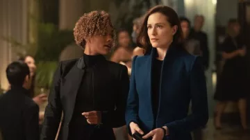 Navy Blue Long Coat worn by Dolores Abernathy (Evan Rachel Wood) as seen in Westworld TV show wardrobe (Season 4 Episode 1)