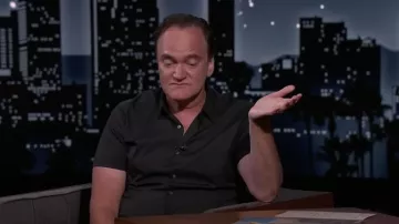 Black short sleeve shirt worn by Quentin Tarantino as seen in Jimmy Kimmel Live!