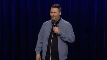 Grey bomber jacket worn by Pete Lee as seen in The Tonight Show Starring Jimmy Fallon