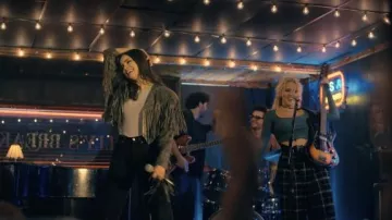 Fringe Jacket worn by Cassie (Sofia Carson) in Purple Hearts movie wardrobe
