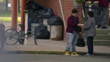 Burgundy zip jacket worn by Guillermo de la Cruz (Harvey Guillen) as seen in What We Do in the Shadows (S04E05)
