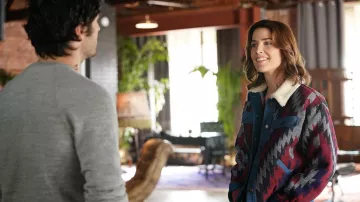 Geometric Printed Sherpa Jacket worn by Dex Parios (Cobie Smulders) as seen in Stumptown TV series outfits (Season 1 Episode 14)