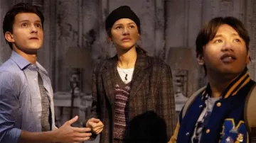 Brown plaid coat worn by Michelle Jones (Zendaya) in Spider-Man: No Way Home movie wardrobe