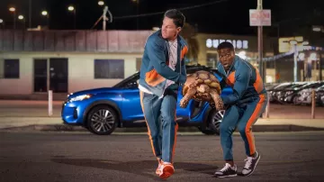 Blue tracksuit worn by Huck Dembo (Mark Wahlberg) as seen in Me Time movie