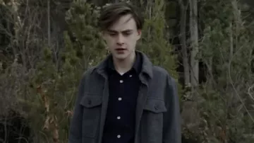 Grey wool coat jacket worn by Craig (Jaeden Lieberher) as seen in Mr. Harrigan's Phone movie wardrobe