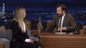 Black sequined blazer jacket worn by Kaley Cuoco as seen in The Tonight Show Starring Jimmy Fallon