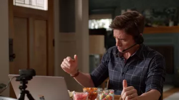 Checkered navy blue button down shirt worn by Tom (Topher Grace) as seen in Home Economics wardrobe (S03E02)