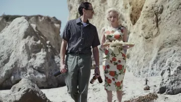 Striped short sleeve shirt worn by The Playwright (Adrien Brody) as seen in Blonde movie wardrobe