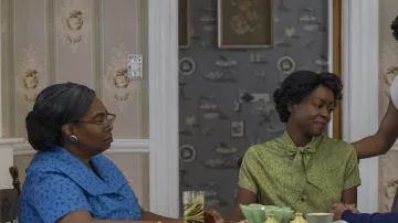 Blue shirt dress worn by Alma Carthan (Whoopi Goldberg) as seen in Till movie outfits