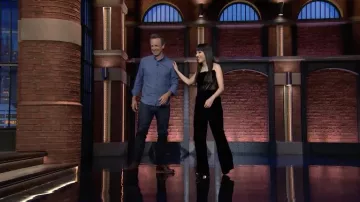 Leo Lin black Jumpsuit worn by Constance Wu as seen in Late Night with Seth Meyers
