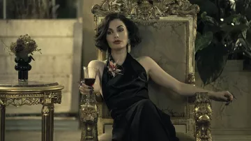 Black silk dress worn by Mariel Raphael (Poppy Corby-Tuech) as seen in The Peripheral Wardrobe (Season 1 Episode 1)