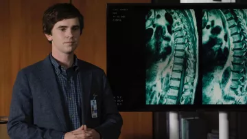 Blue blazer jacket worn by Dr. Shaun Murphy (Freddie Highmore) as seen in The Good Doctor TV show wardrobe (Season 6 Episode 5)
