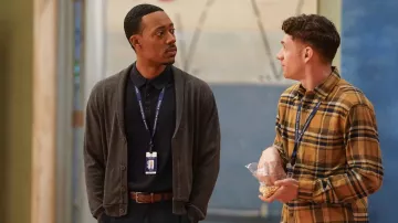 Yellow flannel shirt worn by Jacob Hill (Chris Perfetti) as seen in Abbott Elementary (S02E07)