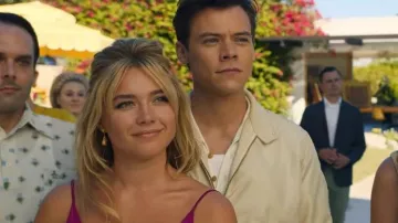 Skin-Tone Harrington Jacket worn by Jack (Harry Styles) in Don't Worry Darling movie wardrobe