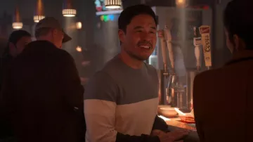 Color block crewneck sweater worn by Timmy (Randall Park) as seen in Blockbuster TV show outfits (Season 1 Episode 5)