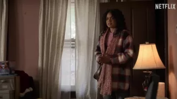 Plaid coat jacket worn by Rachel (Barrett Doss) as seen in The Noel Diary wardrobe