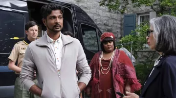 Grey Zip Jacket worn by Jay Arondekar (Utkarsh Ambudkar) as seen in Ghosts outfits (Season 2 Episode 7)