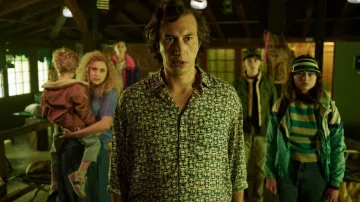 Geometric printed shirt worn by Jack Gladney (Adam Driver) as seen in White Noise
