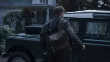 Leather backpack worn by Jake Turner (Justin Hartley) in The Noel Diary movie wardrobe