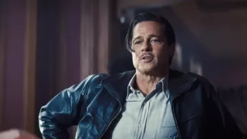 Veste en cuir zippée portée par Jack Conrad (Brad Pitt) comme on le voit dans le film Babylon