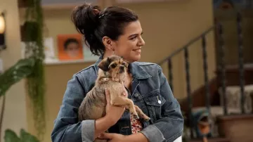 Denim jacket worn by Mayan (Mayan Lopez) as seen in Lopez vs. Lopez TV show outfits (Season 1 Episode 4)