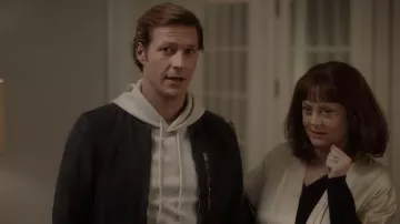 Black suede bomber jacket worn by Allen (Luke Bracey) as seen in Maybe I Do