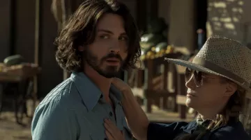 Blue Chambray Shirt worn by Jonah Heidelbaum (Logan Lerman) as seen in Hunters TV show (Season 2)